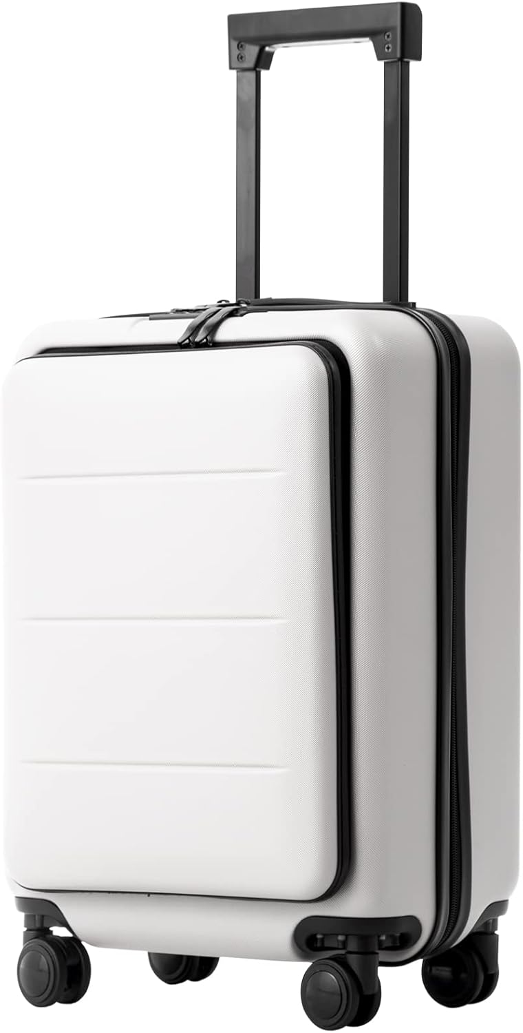 Luggage Suitcase Piece Carry On ABS+PC Spinner Trolley with pocket Compartment(White, 20in(carry on))
