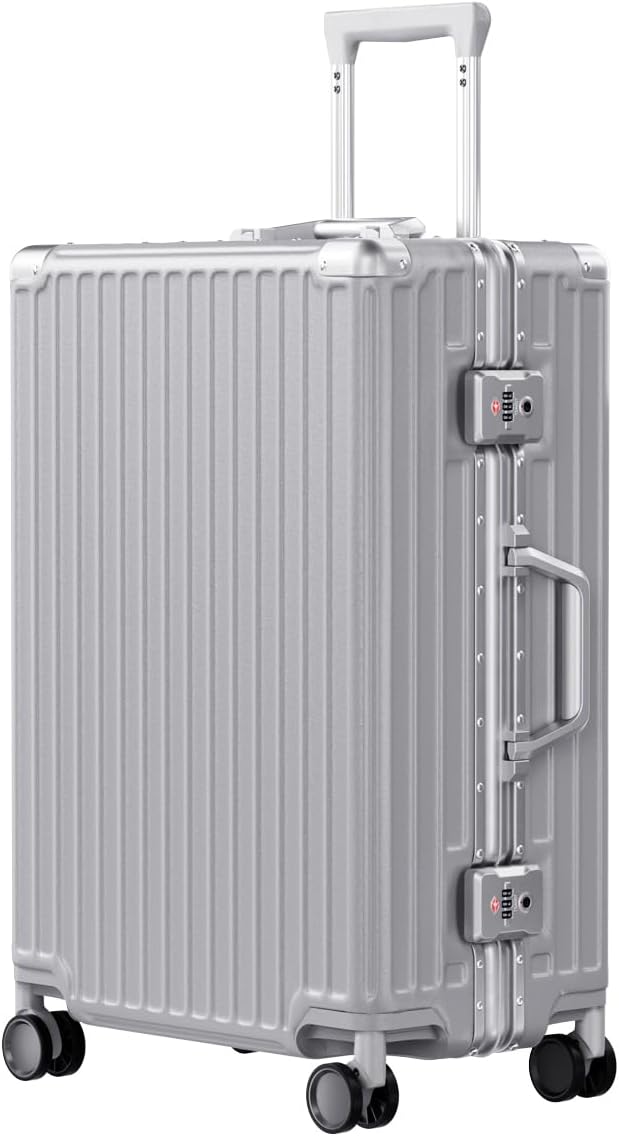PC+ABS Aluminum Frame Zipperless Checked Luggage Hard Shell Suitcase with  Double Spinner Wheels 24 Inch Silver