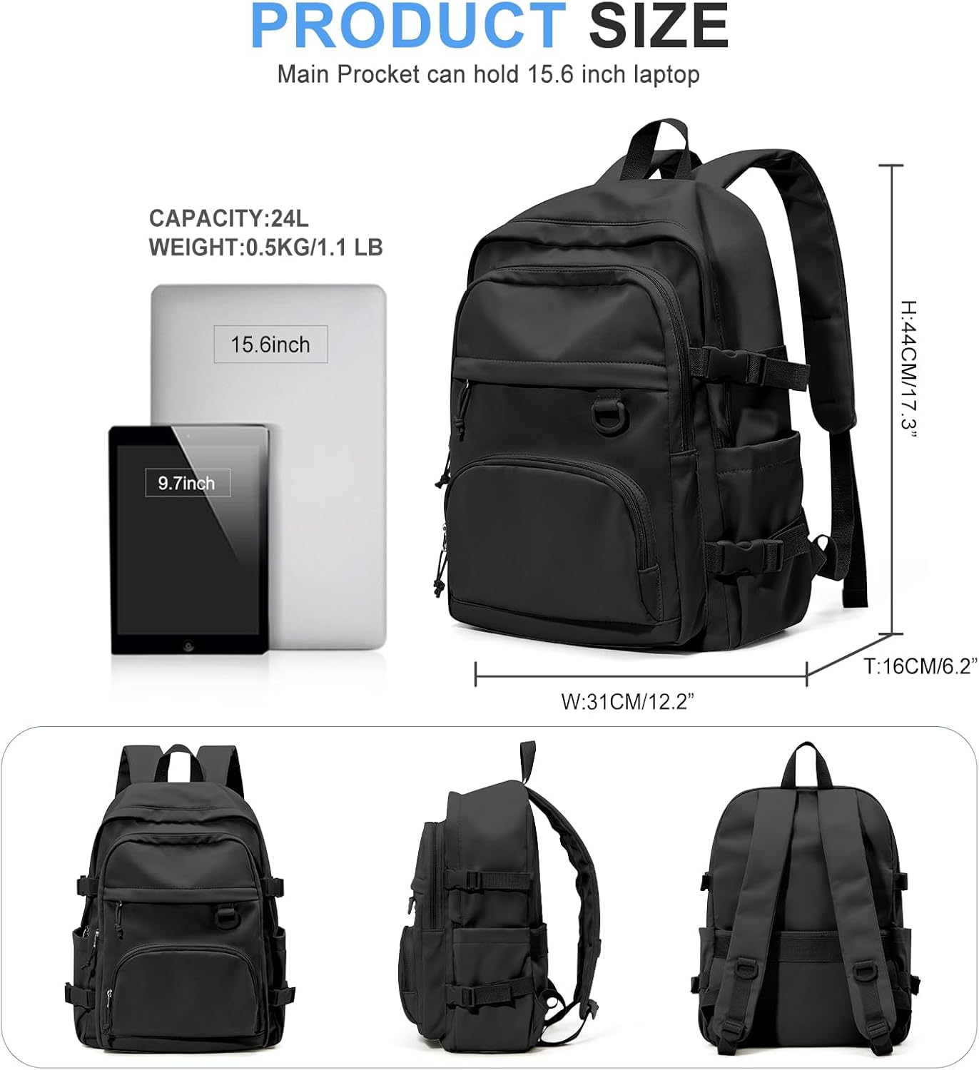 Lightweight Black  Backpack for Women Men Cute  Bag for Teens  Boys High  Backpack for Students Waterproof Casual Daypack Backpack - Image 2