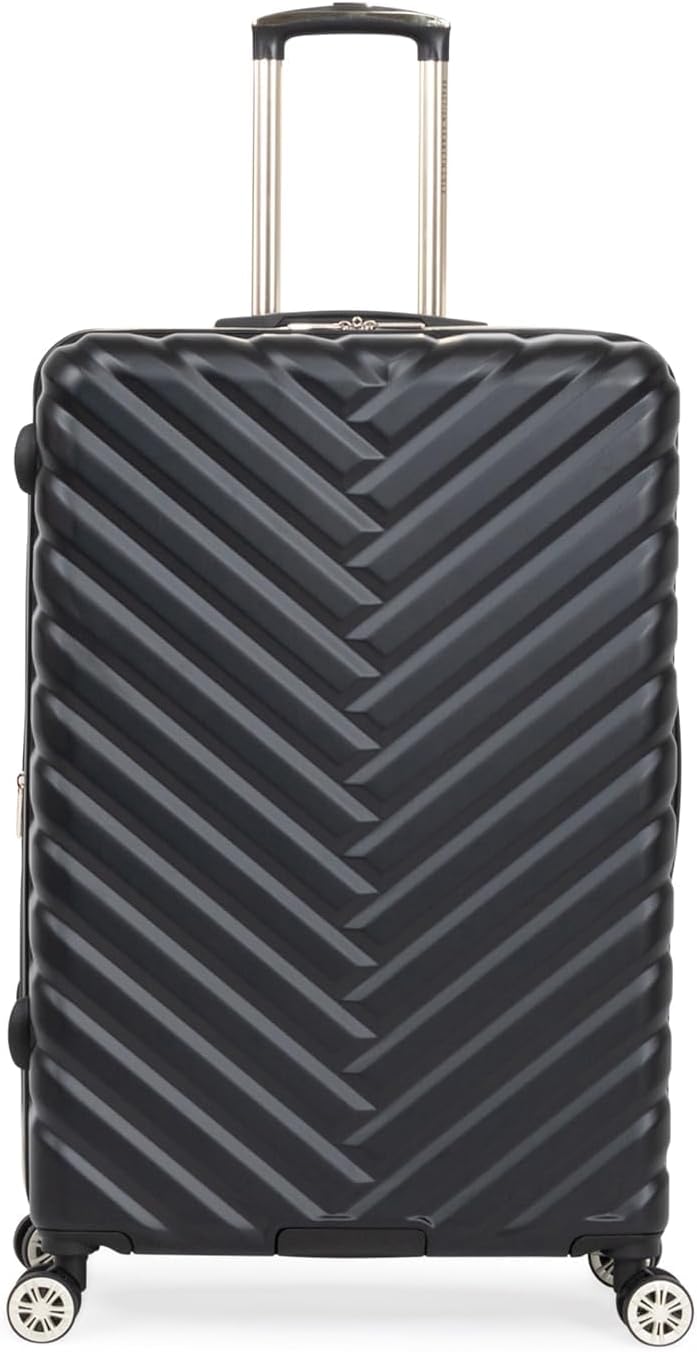 Square Lightweight Hardside Chevron Expandable Spinner Luggage, Black, 24-Inch Checked