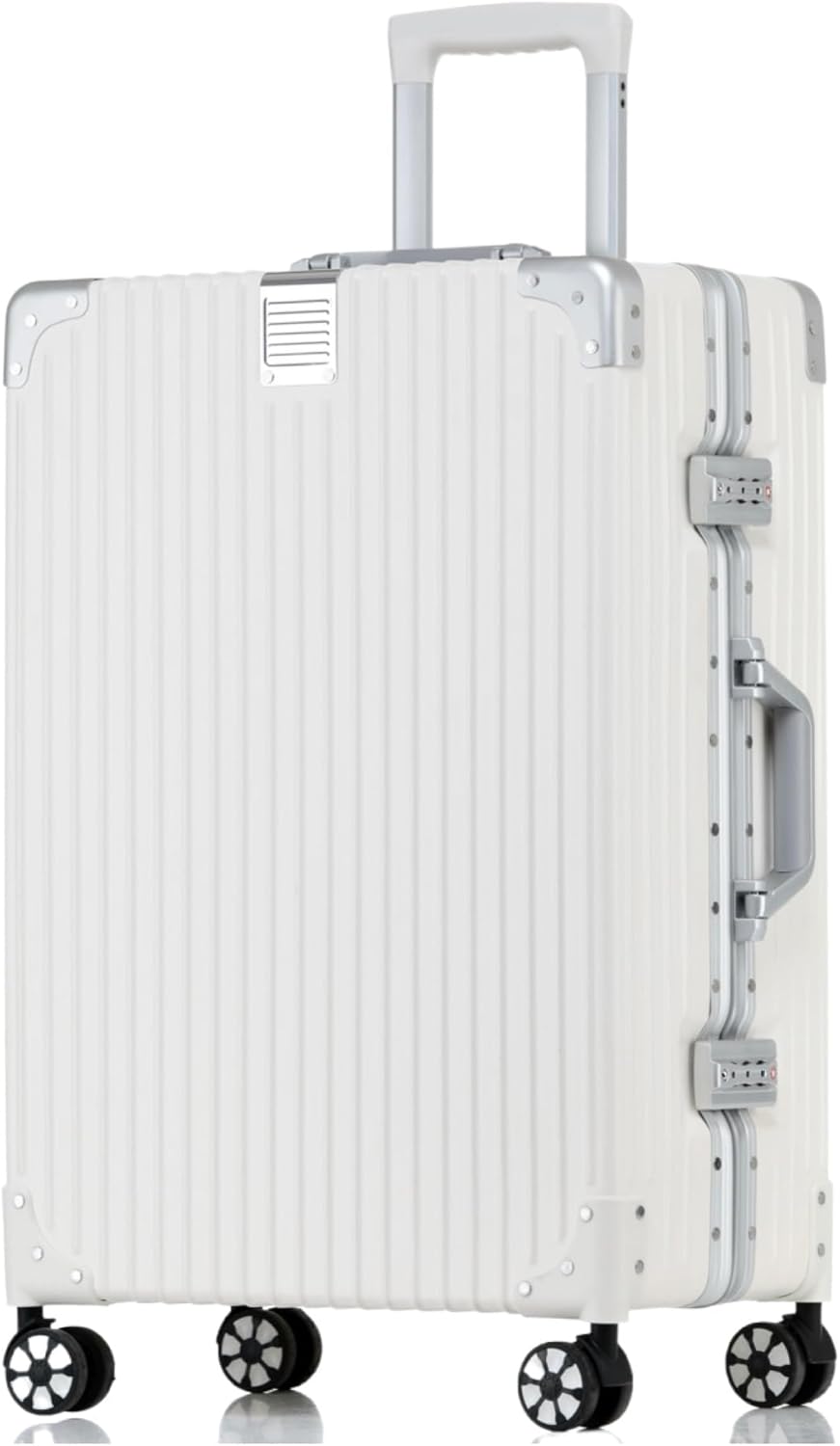 24 Inch Checked in Luggage with Aluminum Frame,PC Hard Shell Suitcase with Spinner Wheels and , Large Suitcase for Travel, White