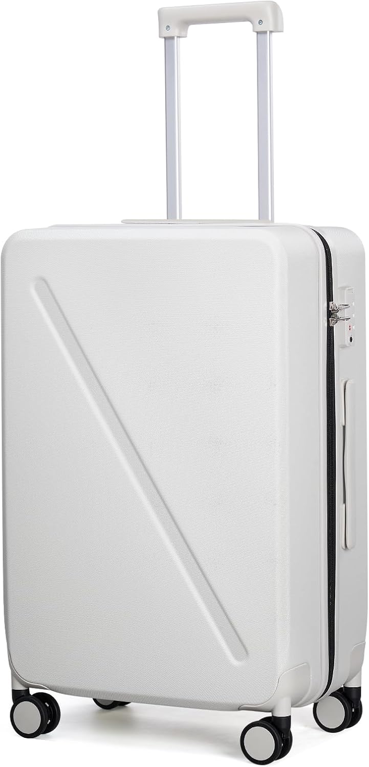 Checked Luggage, 24 Inch Suitcases With Wheels Hardshell, TSA Approved Luggage Medium Suitcase, Checked Bag Travel Luggage For Business And Shopping, Smoke White