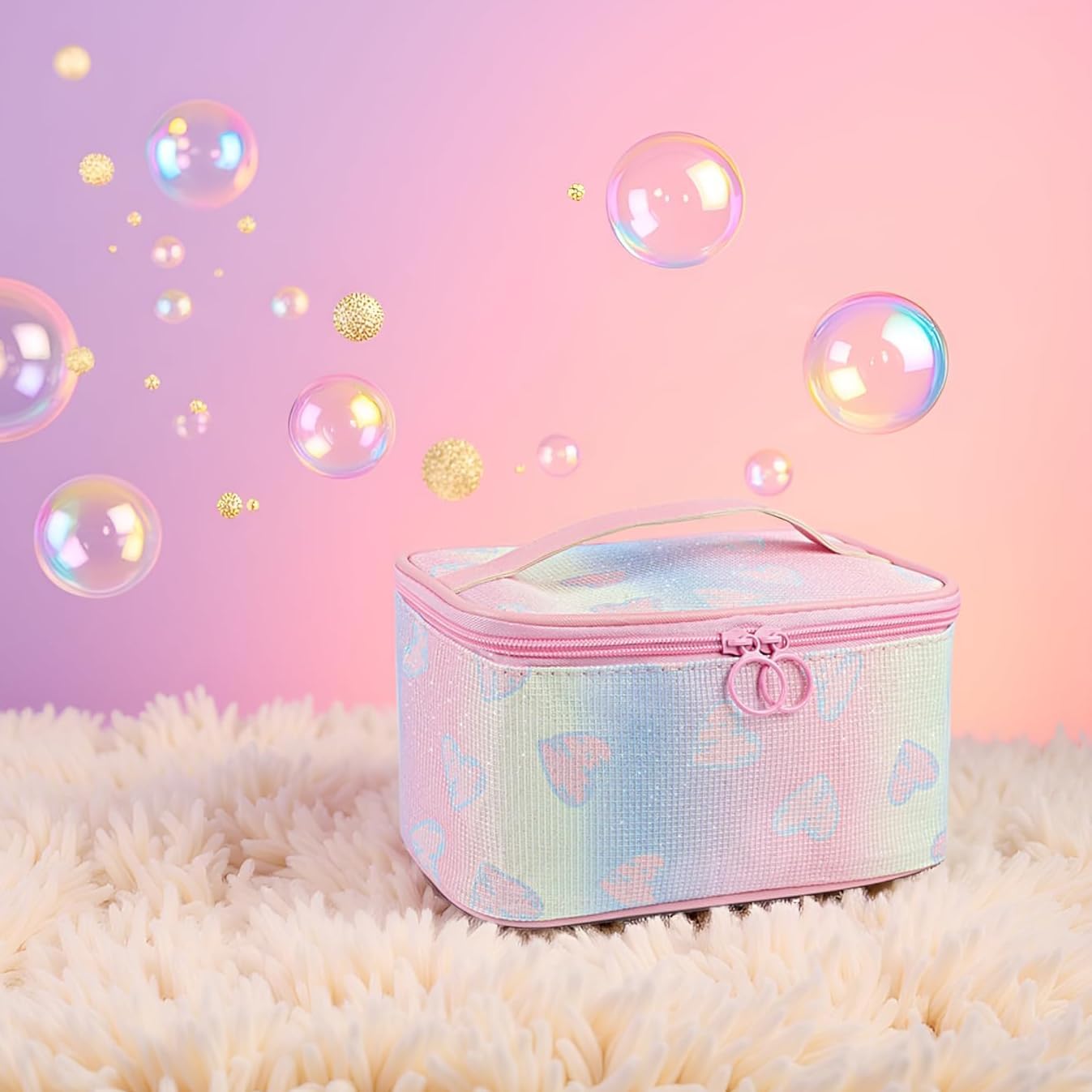 Makeup Bag, Travel Toiletry Bags With Handle and Divider, Large Capacity Cosmetic Bag for Women, Cute Makeup Organizer Case for Girls Sister Gifts - Image 2