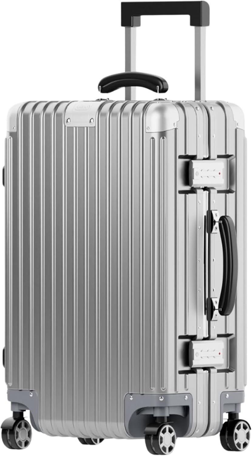 24 Inch Check In Luggage - Polycarbonate Hard Shell Suitcase with Aluminum Corners, Smooth-Rolling Wheels, Leather Handle, Aluminum Frame Luggage, Zipperless  (Silver, 24 Inch Check-In)