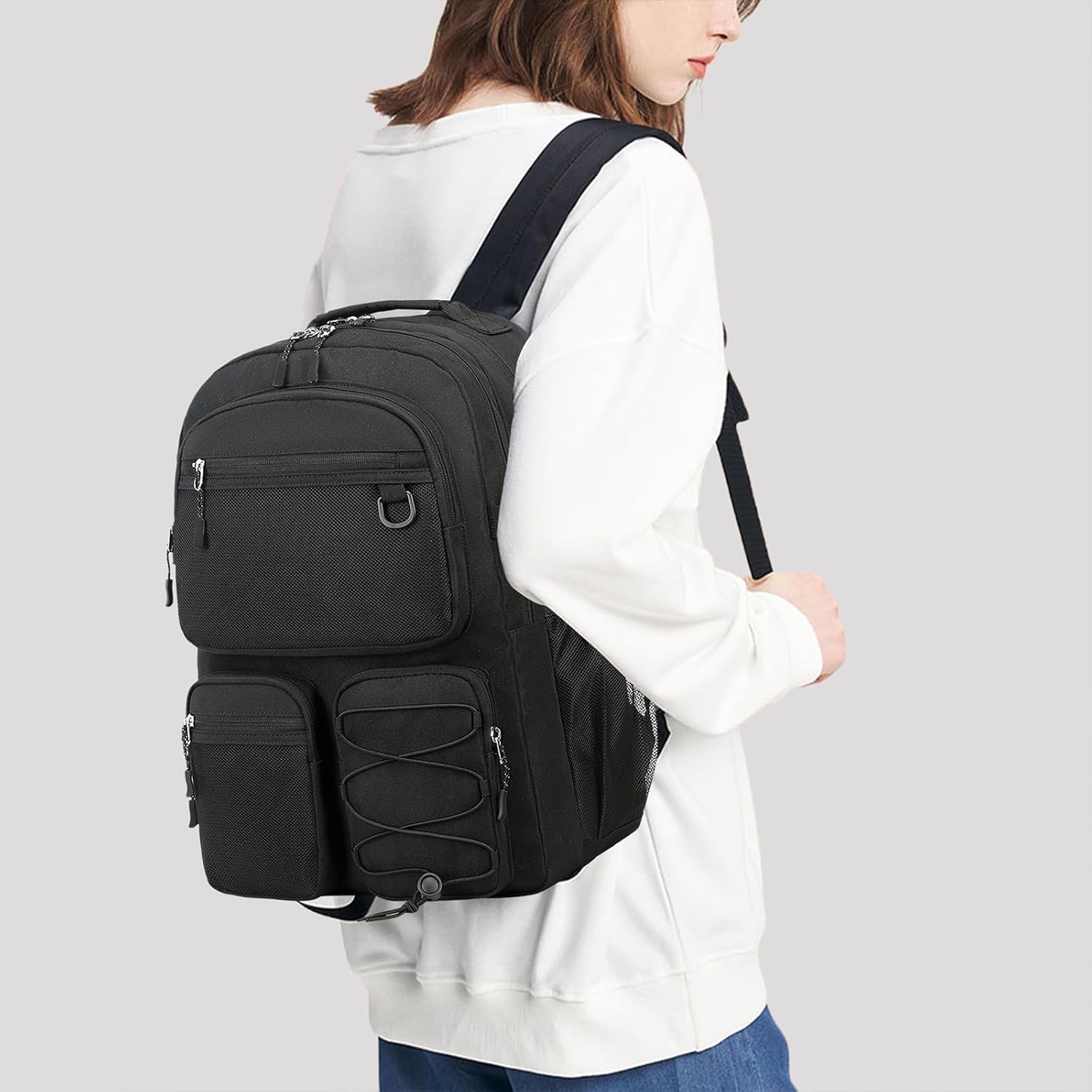 Water Resistant Daypack with Mulitiple Pockets for  Travel Outdoor , 15.6 inch Laptop Backpack for Men and Women (Black) - Image 2