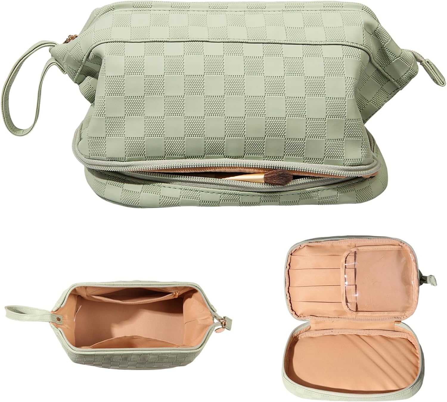 Large Capacity Makeup Bag Ladies Cosmetic Bag Travel Bag with Compartments Portable PU Leather Travel Makeup Bag with Handle