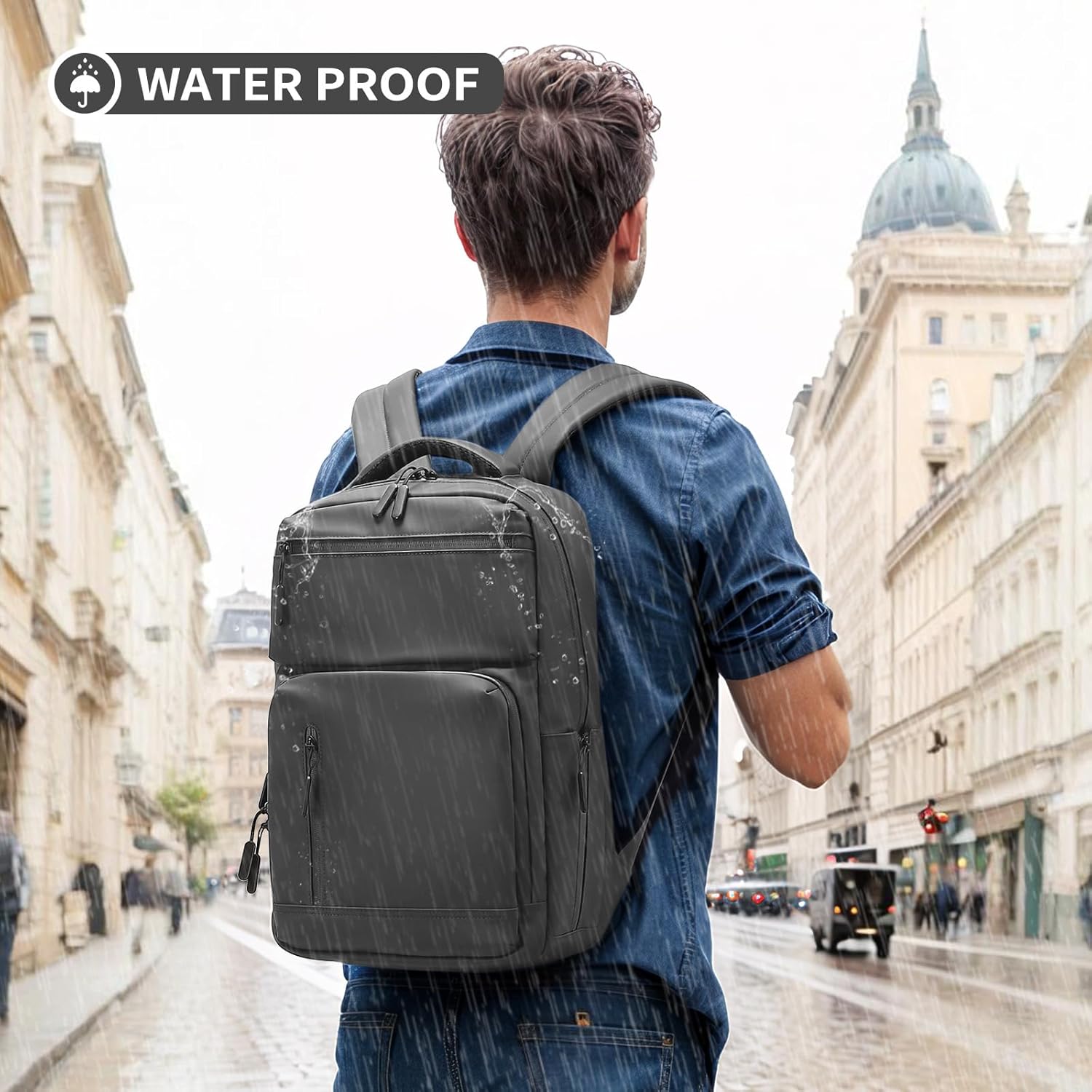 Waterproof Laptop Backpack for Men & Women, Flight Approved Anti-Theft Daypack with 15.6-inch Laptop Sleeve (Gray) - Image 2