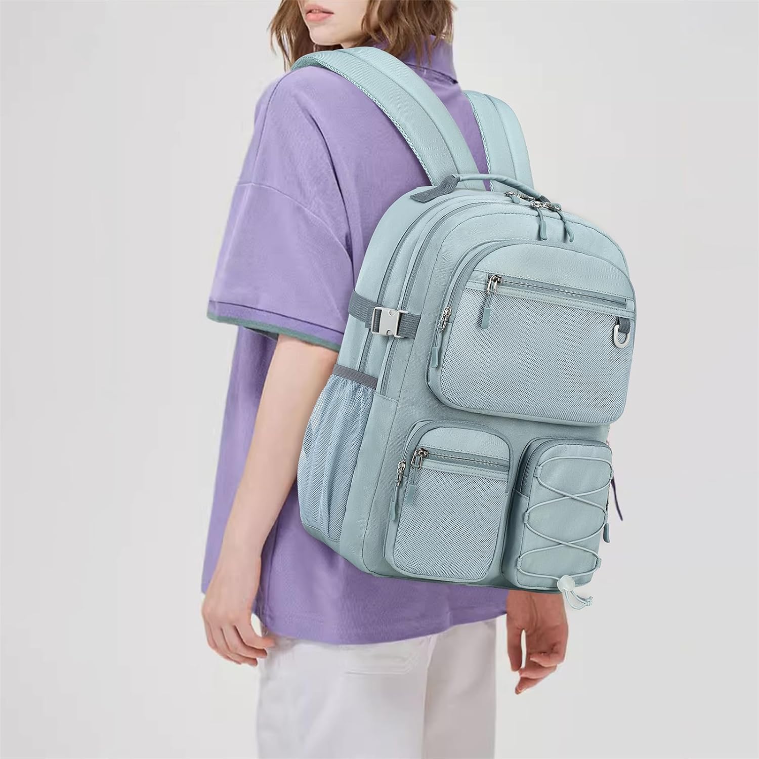 Water Resistant Backpack with Mulitiple Pockets for  Travel Outdoor , 15.6 inch Laptop Daypack for Men and Women (Grey Blue) - Image 2