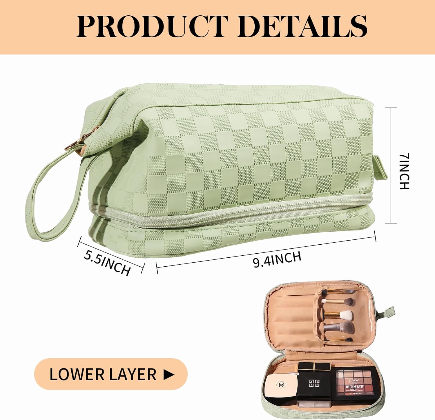 Large Capacity Makeup Bag Ladies Cosmetic Bag Travel Bag with Compartments Portable PU Leather Travel Makeup Bag with Handle - Image 2