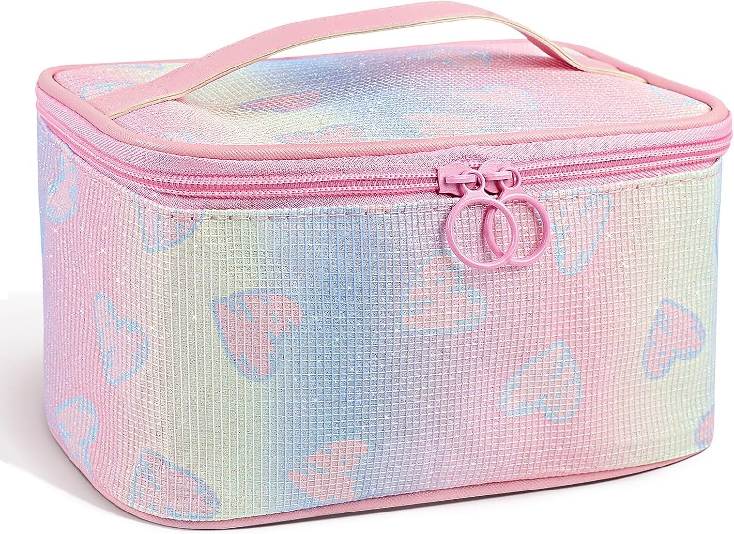 Makeup Bag, Travel Toiletry Bags With Handle and Divider, Large Capacity Cosmetic Bag for Women, Cute Makeup Organizer Case for Girls Sister Gifts