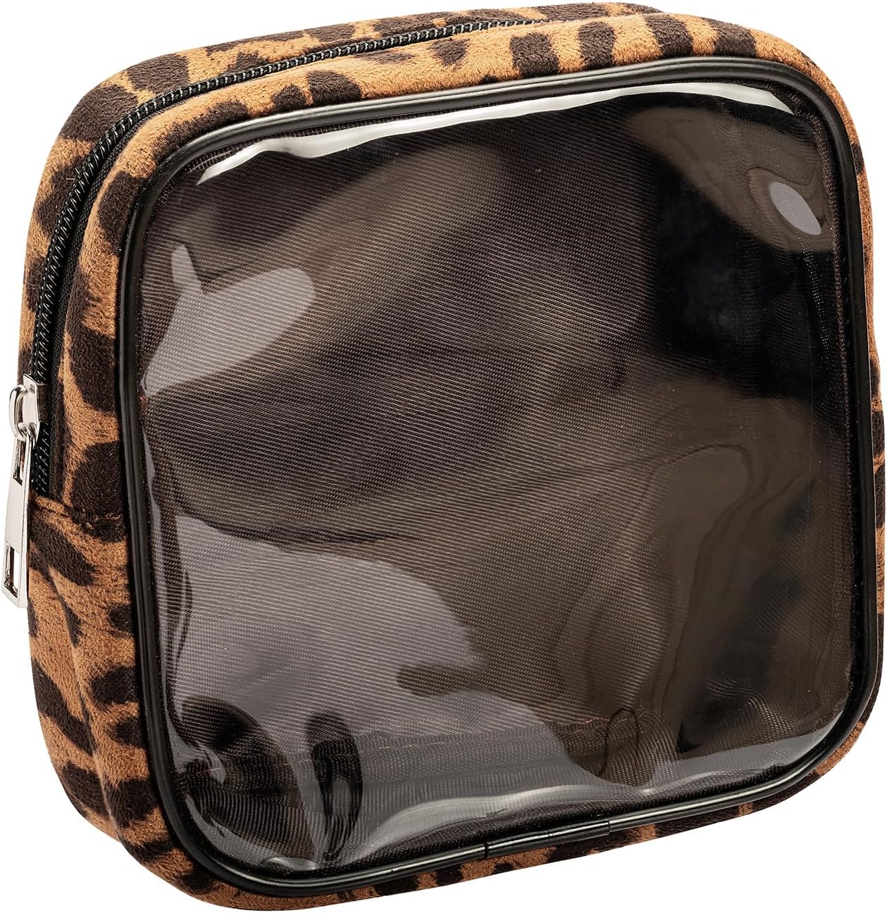 Leopard Print Clear Makeup Bag Travel Cosmetic Case Transparent Toiletry Bag with Zipper, Portable Make Up Organizer Traveling Compact Car Bag for Essentials (Brown)