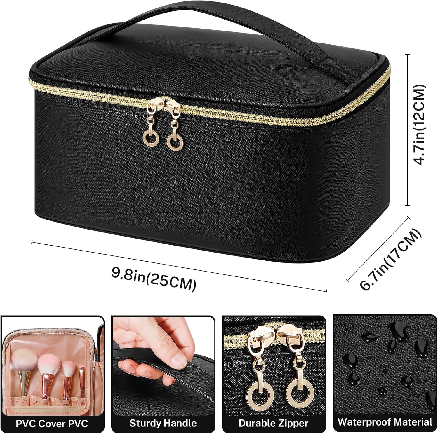 Travel Makeup Bag, Large Capacity Cosmetic Bags for Women,Portable Waterproof Leather Toiletry Bag Make Up Organizer Bag with Divider and Handle - Image 2